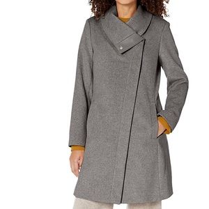 🔥👀🔥 Kenneth Cole Women's Asymmetrical Classic Melton Wool Coat Light Grey